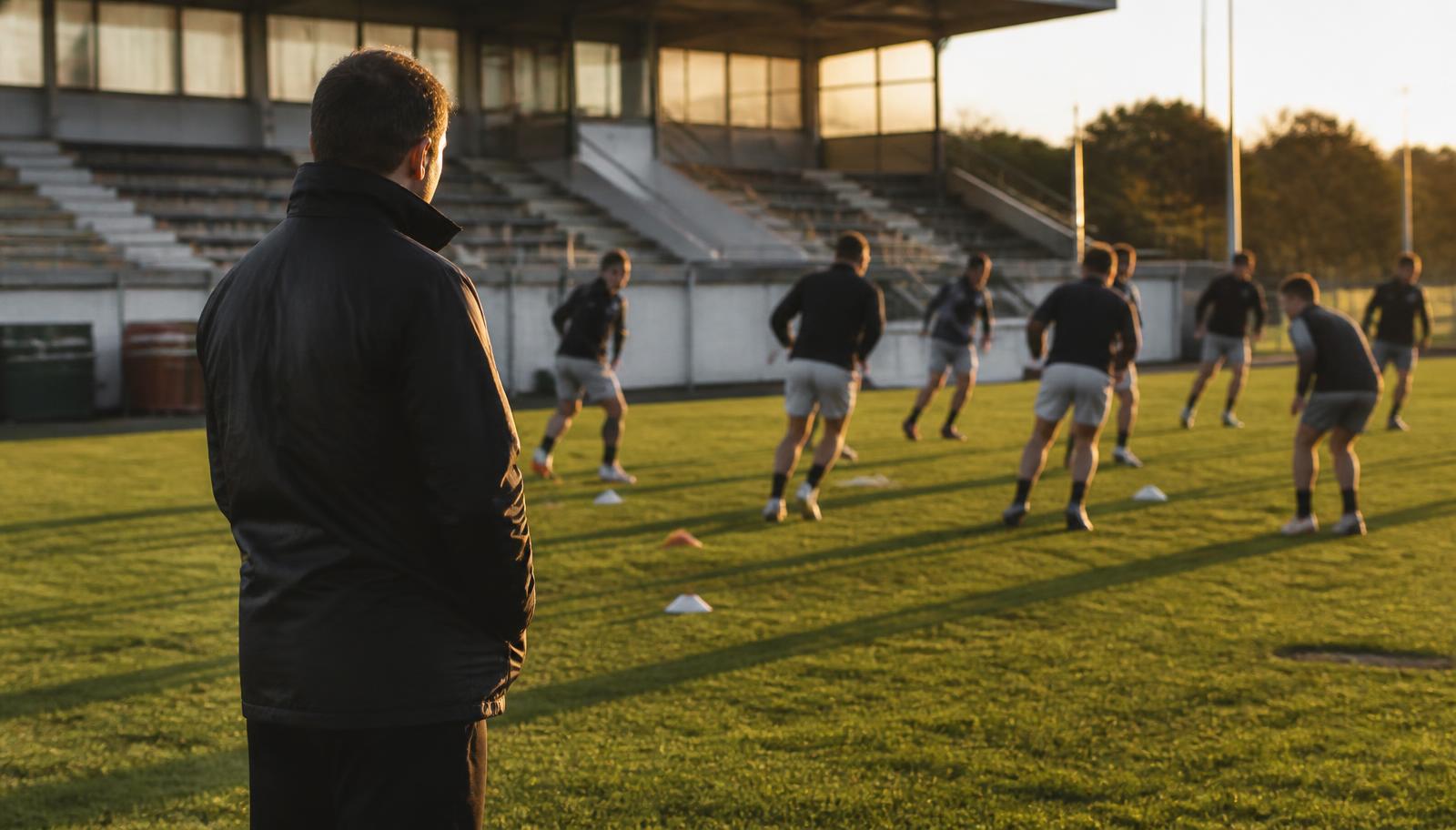 Séance d'entraînement d'un club sportif amateur en fin de journée