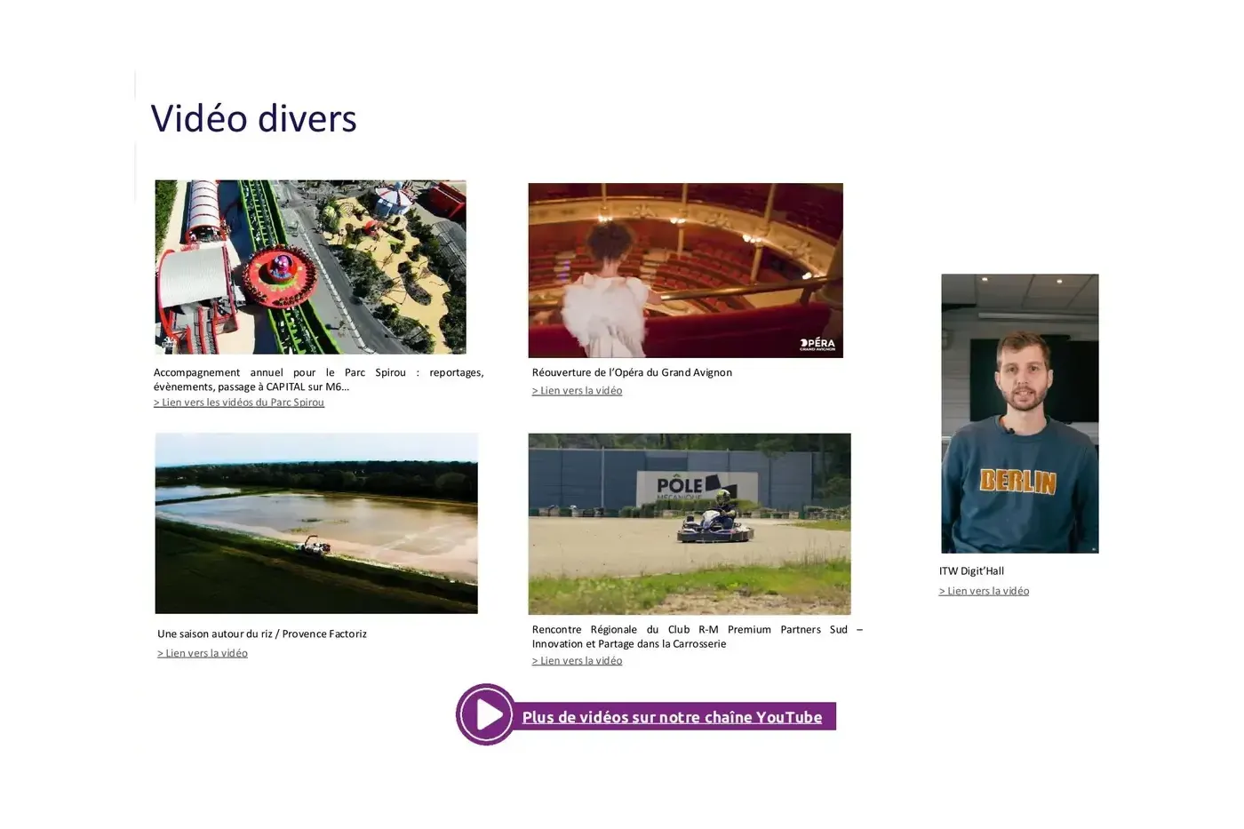 Planche de productions vidéo variées réalisées par BICPOM